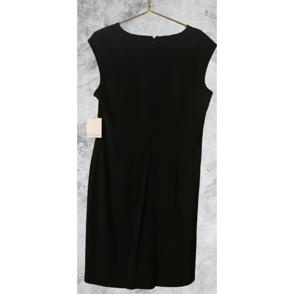 NWT Calvin Klein Black Sheath Dress Ruched Front Square Neck Cap Sleeve 14W - Picture 3 of 4